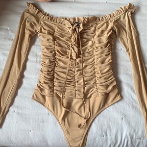 Brown ruched bodysuit